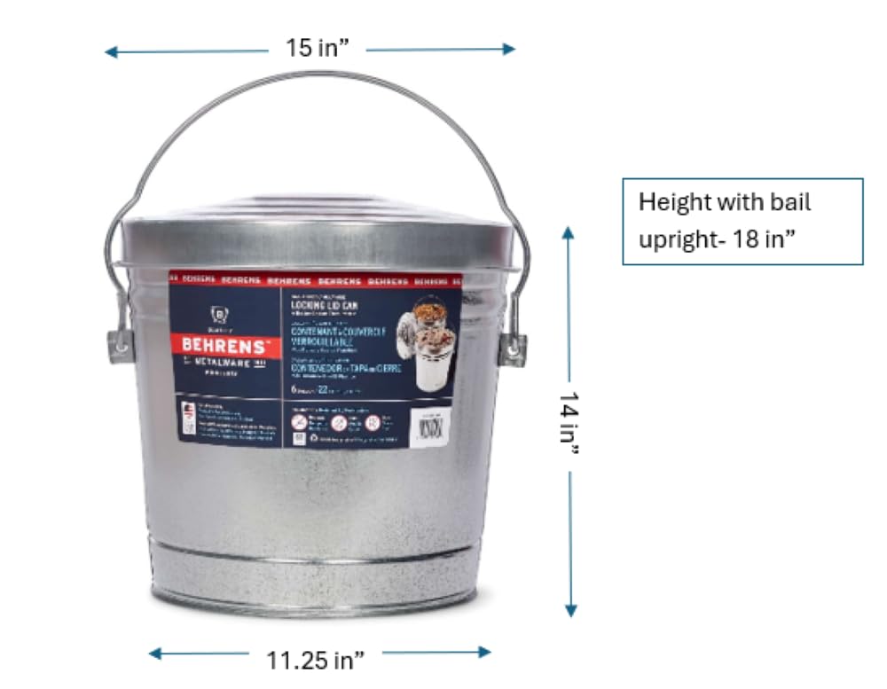 6 Gallon Galvanized Steel Storage Can or Waste Bin with Locking Lid O260