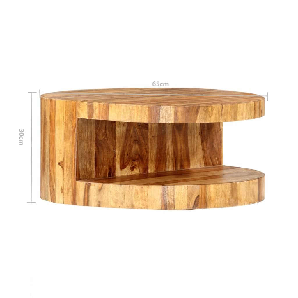 Solid Sheesham Wood Round Coffee Table 25.6 in Diameter Polished Finish G559