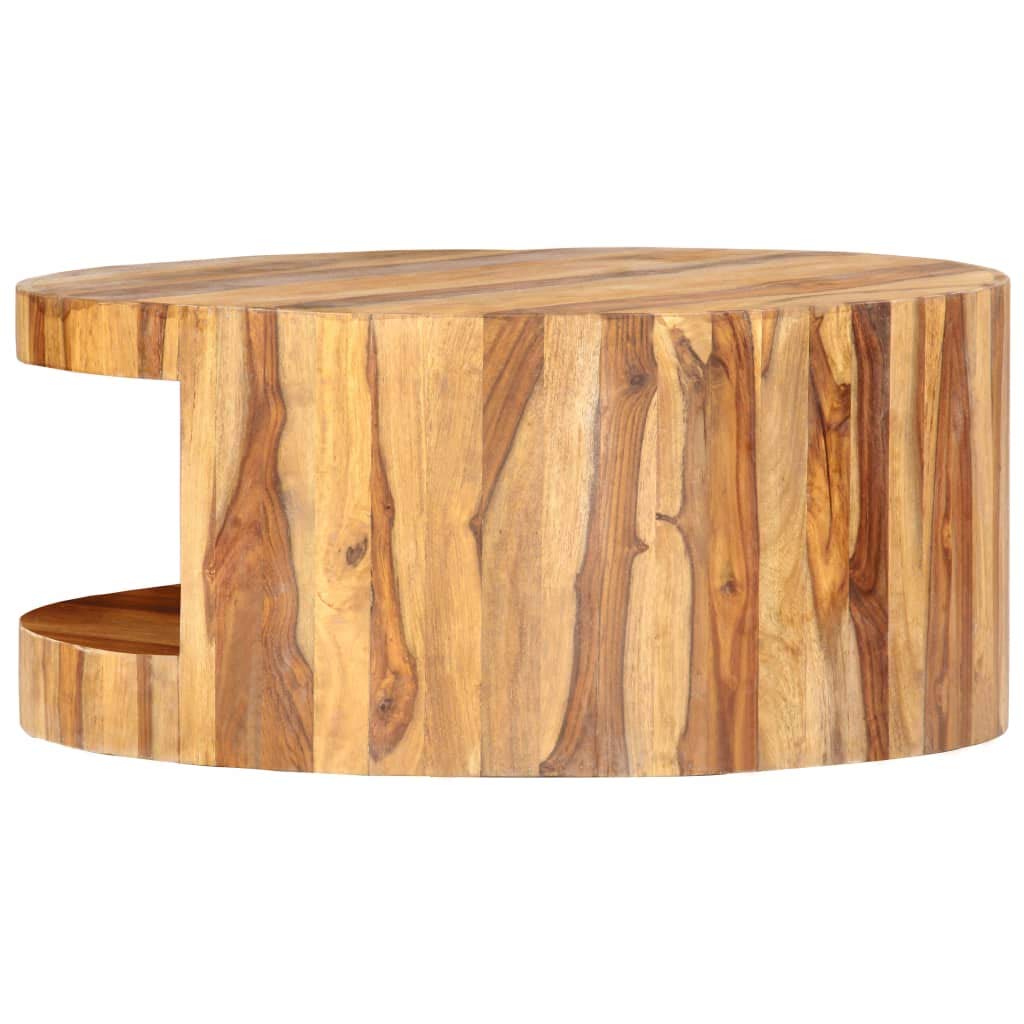 Solid Sheesham Wood Round Coffee Table 25.6 in Diameter Polished Finish G559