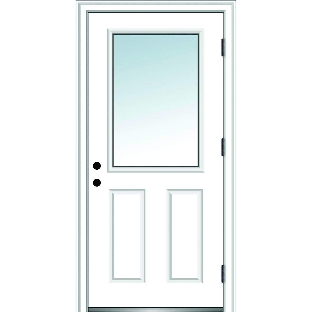 Primed Left Hand Outswing 1/2 Lite 2-Panel Clear Glass Steel Prehung Door 32"x80" Y62316