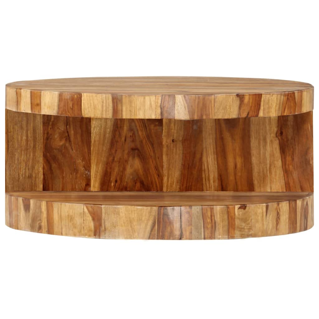 Solid Sheesham Wood Round Coffee Table 25.6 in Diameter Polished Finish G559