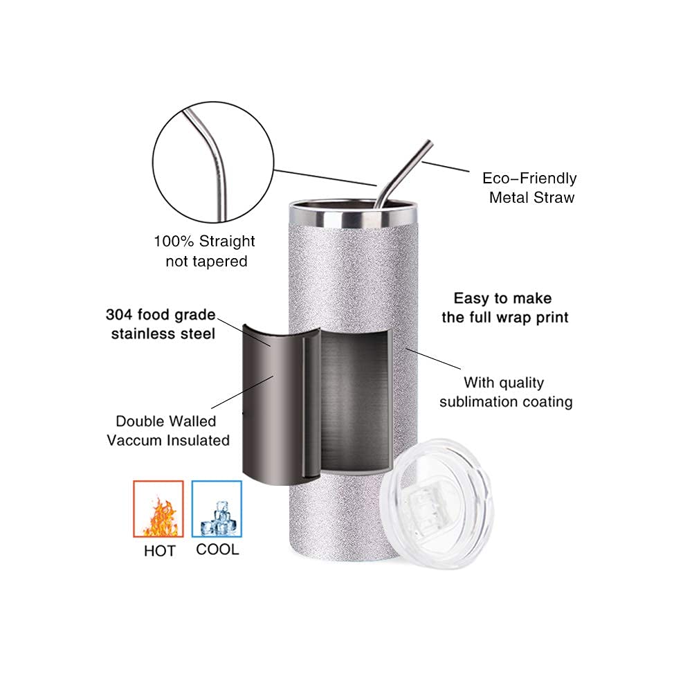 4 Pack 20 OZ Glitter Silver Tumblers D441441