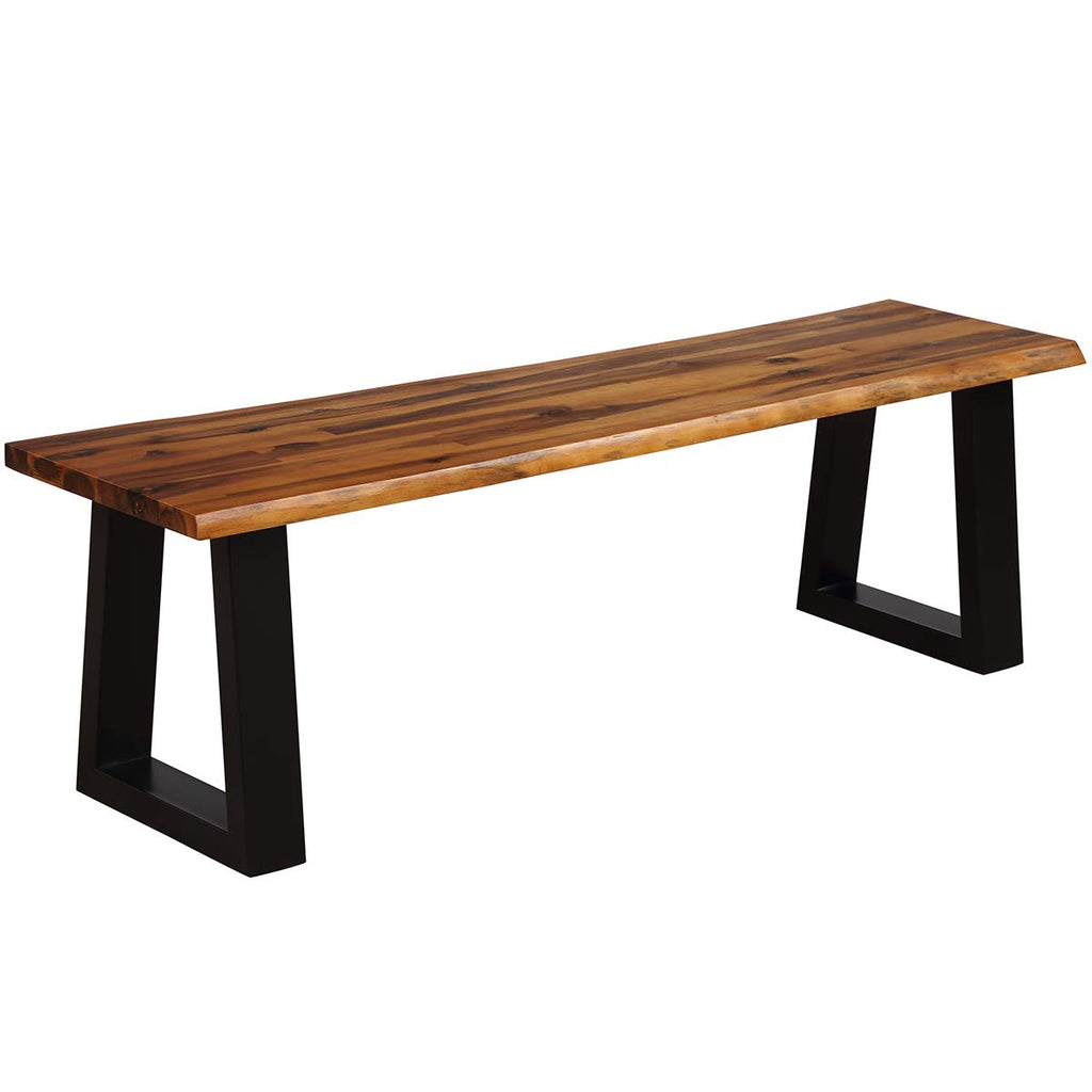 57.5" Live Edge Acacia Wood Outdoor Dining Bench with Metal Legs R82814