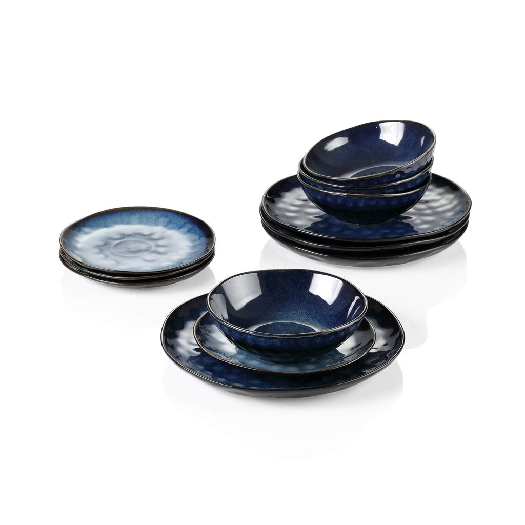 Blue 12-Piece Ceramic Stoneware Dinner Set A938353