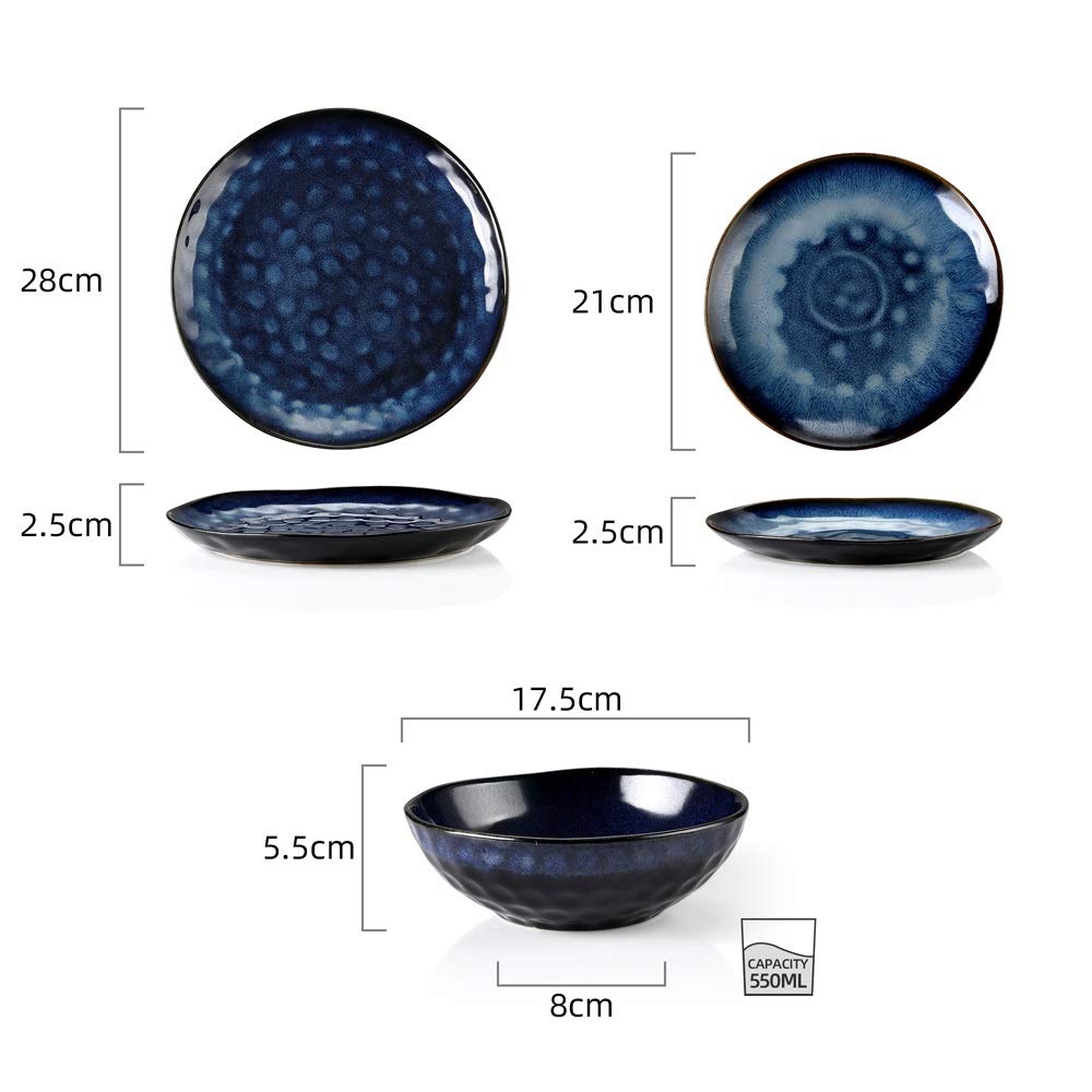Blue 12-Piece Ceramic Stoneware Dinner Set A938353