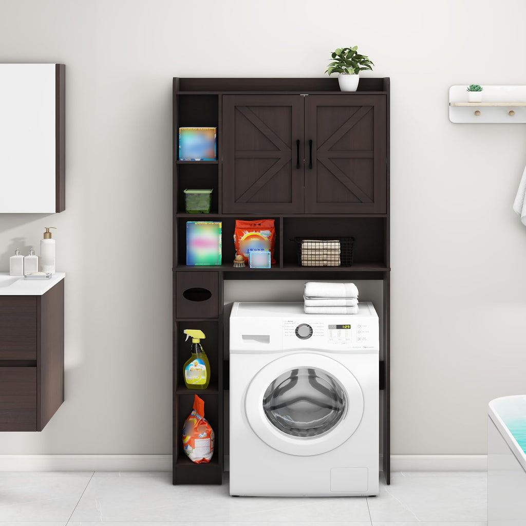 Over The Toilet Storage Cabinet with 2 Barn Doors, Espresso I86896