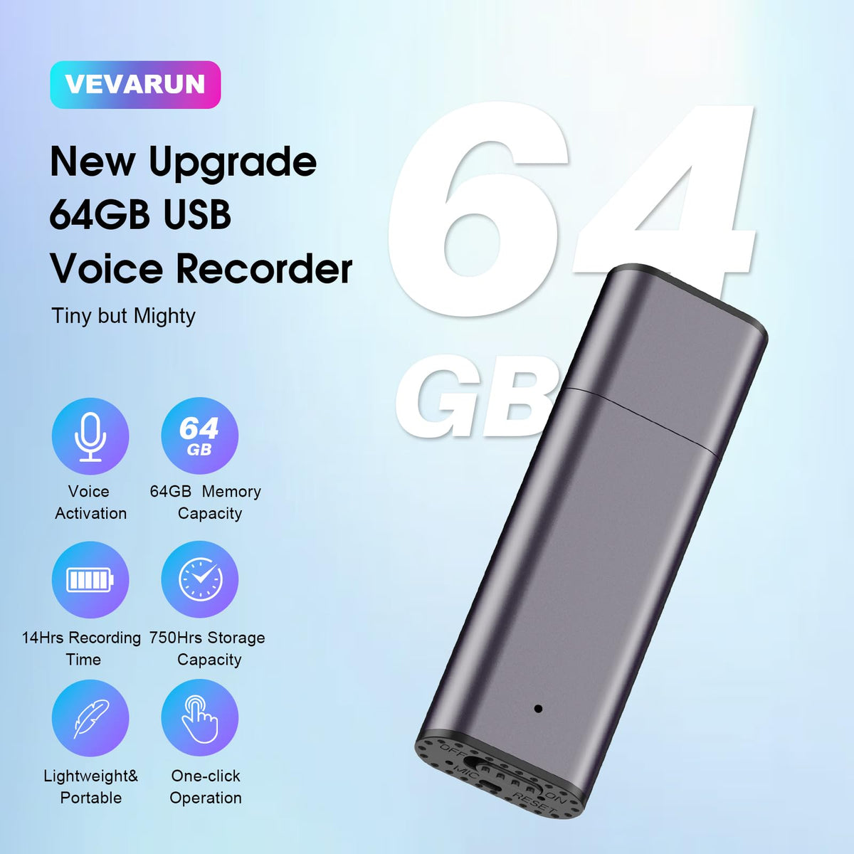 64GB Voice Activated Digital Voice Recorder with Noise Reduction T978662