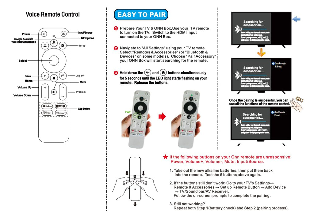 Voice Remote Control Compatible with Onn Streaming Box J46669