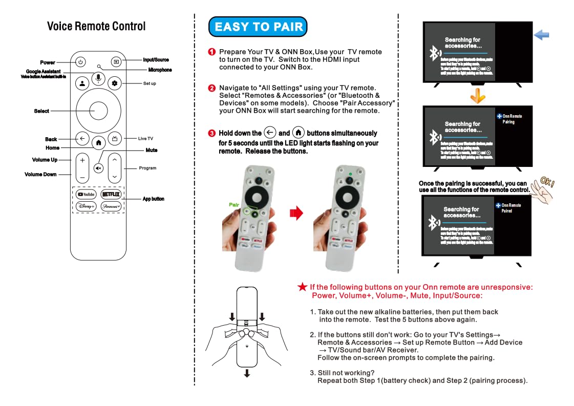 Voice Remote Control Compatible with Onn Streaming Box J46669