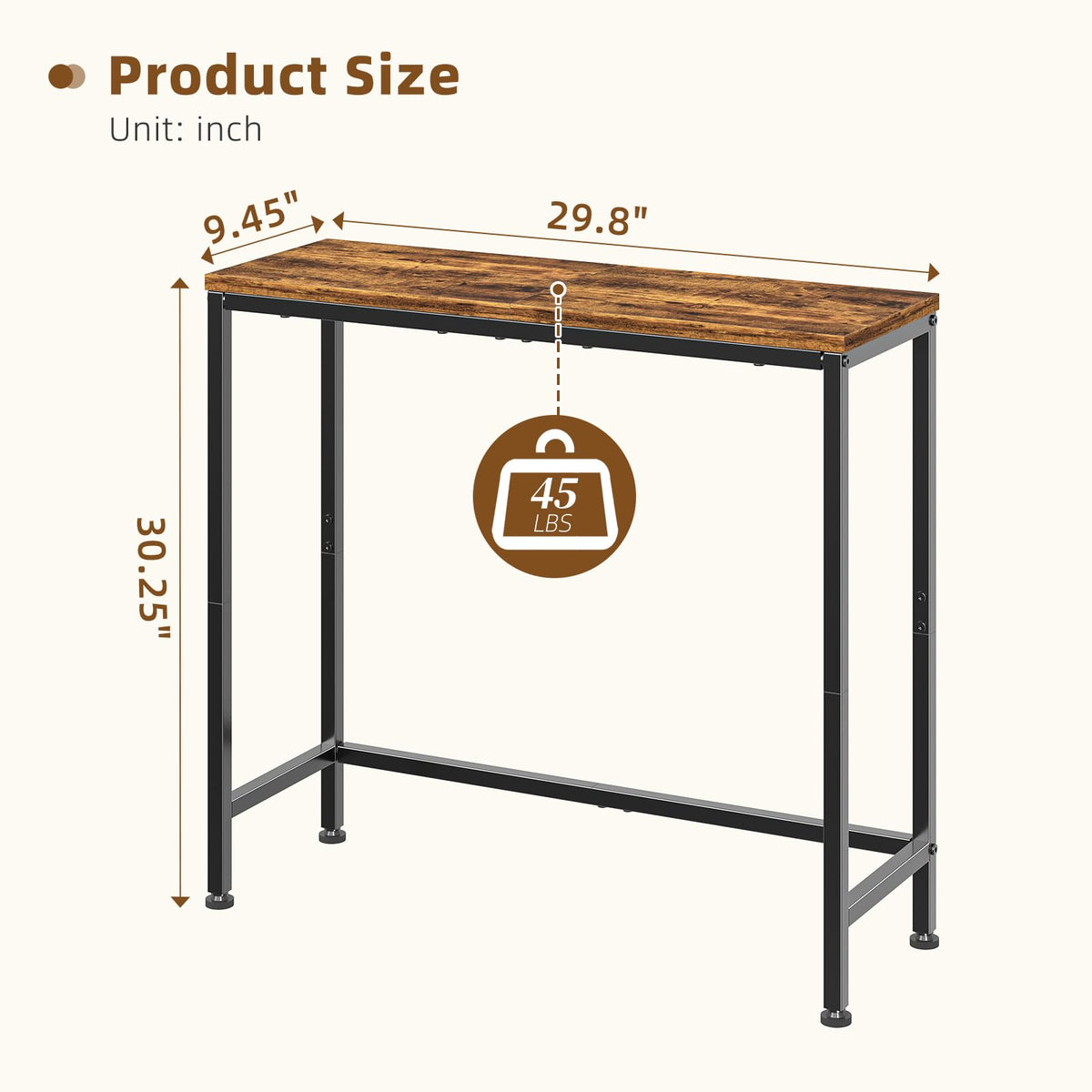 Narrow Side Table, 29.8" Console Table, Rustic Brown P8599