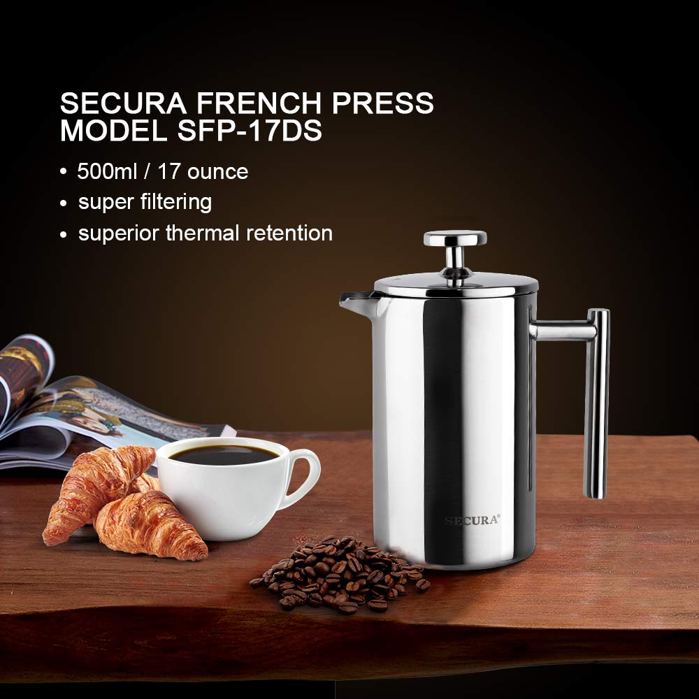 French Press Coffee Maker 304 Grade Stainless Steel Insulated 17oz F3828