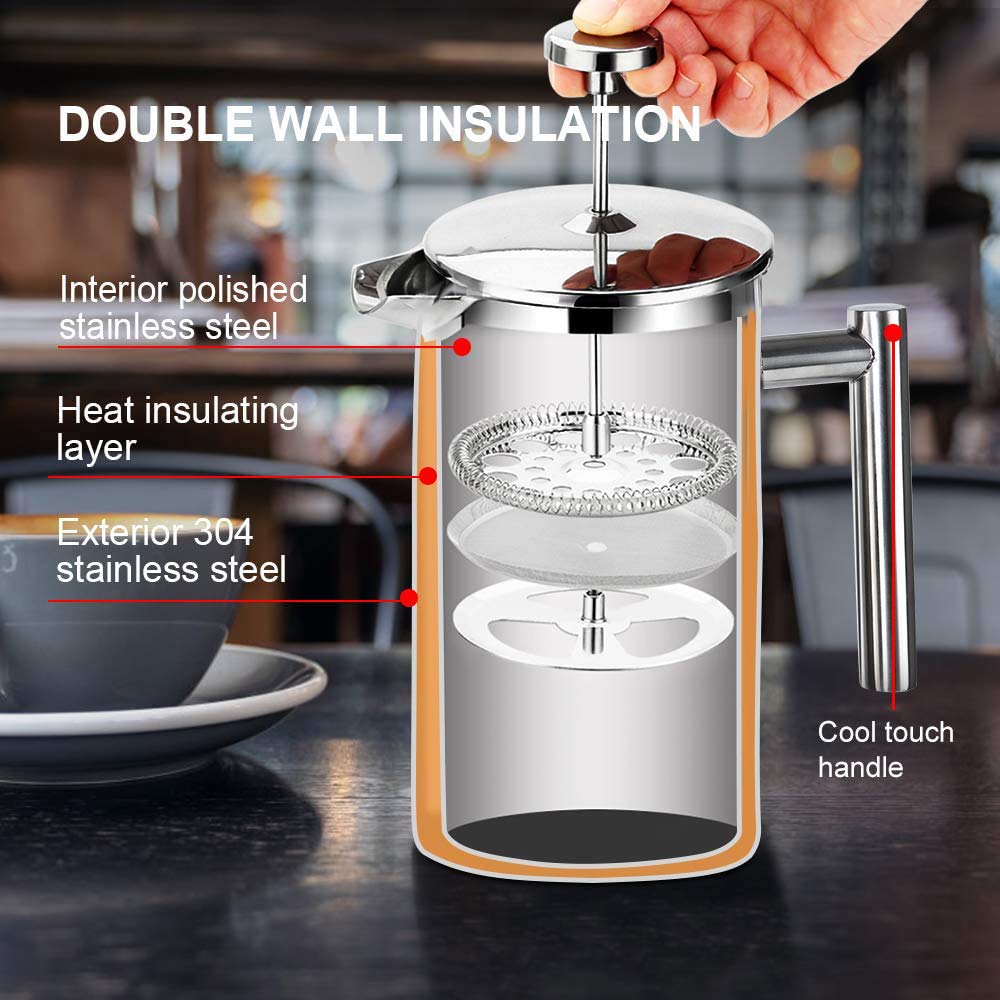 French Press Coffee Maker 304 Grade Stainless Steel Insulated 17oz F3828