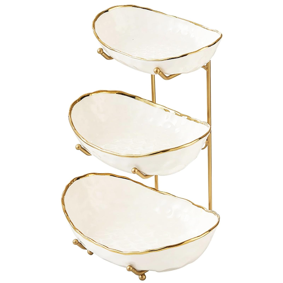 White 3 Tier Ceramic Fruit Bowl with Metal Holder K531