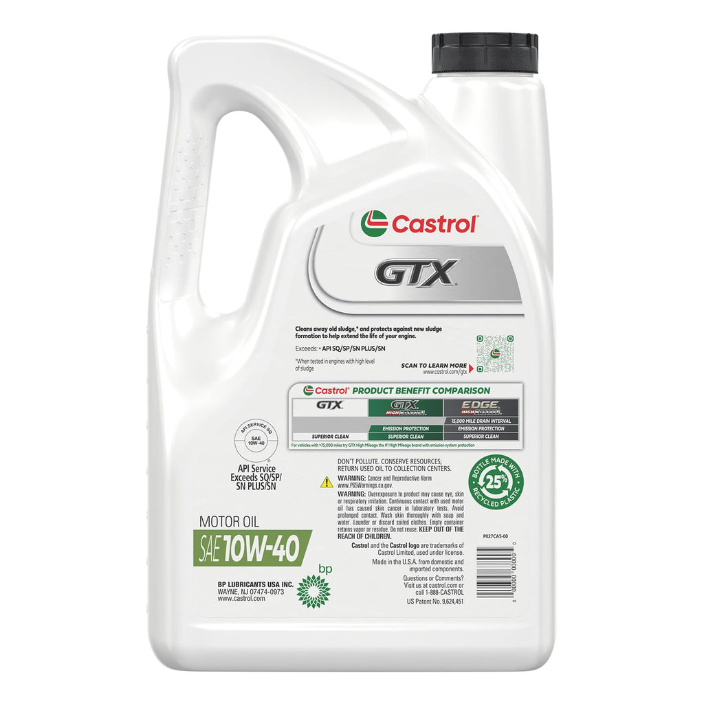 10W-40 Conventional Motor Oil, 5 Quarts G53888