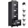 4 Drawer Black Metal File Cabinet with Lock and Wheels U798750