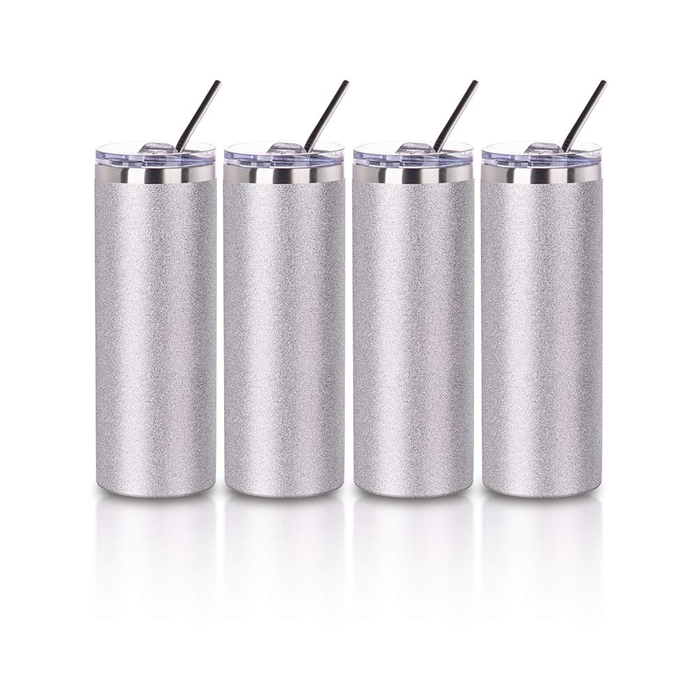 4 Pack 20 OZ Glitter Silver Tumblers D441441
