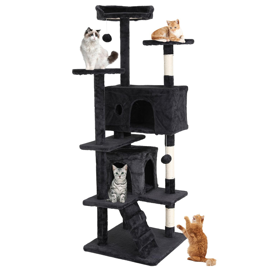 70 Inches Dark Gray Multi-Level Cat Tree with Litter Box Enclosure B5929