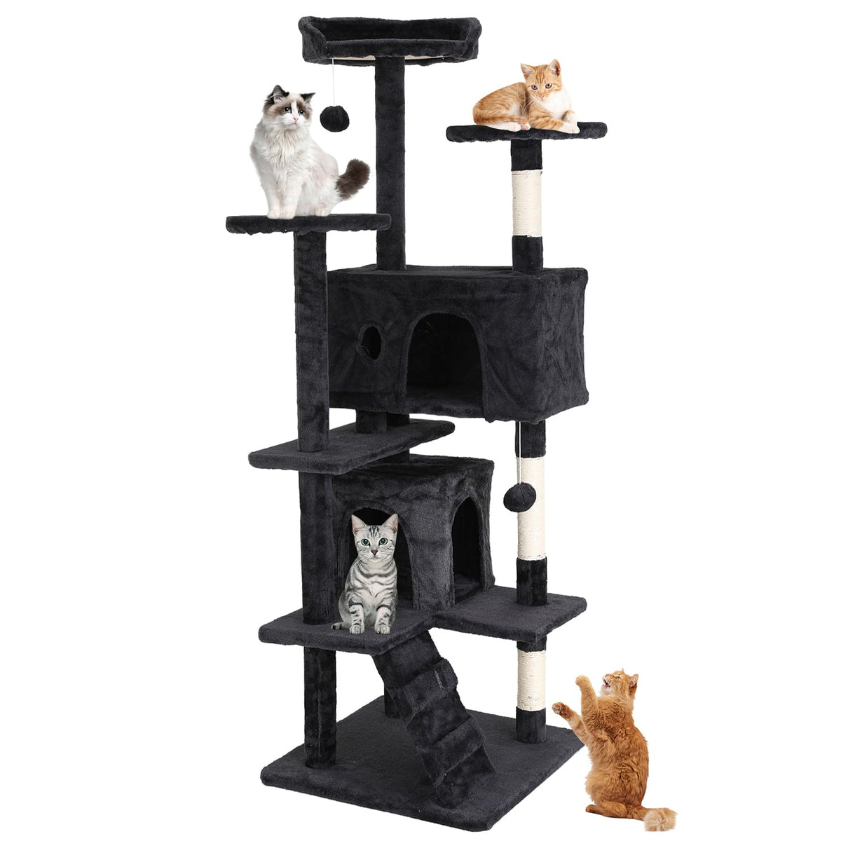 70 Inches Dark Gray Multi-Level Cat Tree with Litter Box Enclosure B5929