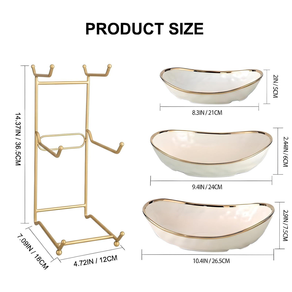 White 3 Tier Ceramic Fruit Bowl with Metal Holder K531