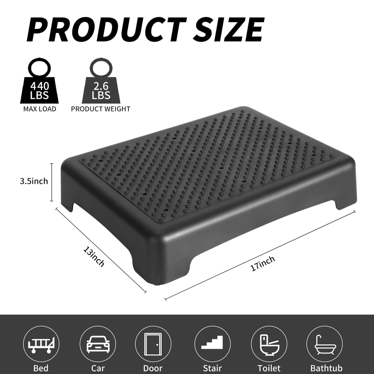 One Step Stool 3.5 Inch Non-Slip 440 Lbs Capacity W19652