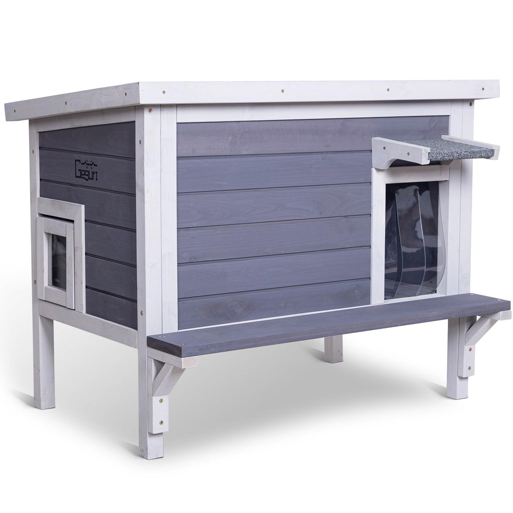 Weatherproof Outdoor Cat House with Elevated Floor W890651