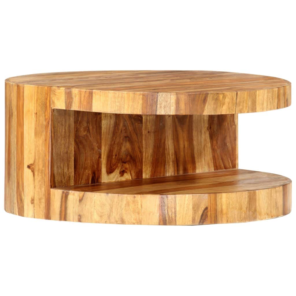 Solid Sheesham Wood Round Coffee Table 25.6 in Diameter Polished Finish G559