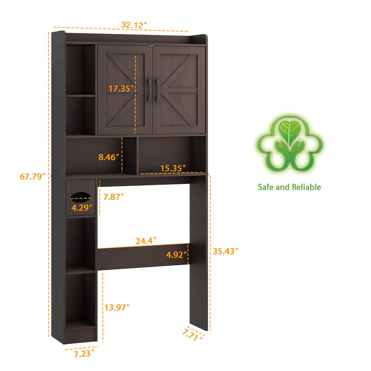Over The Toilet Storage Cabinet with 2 Barn Doors, Espresso I86896