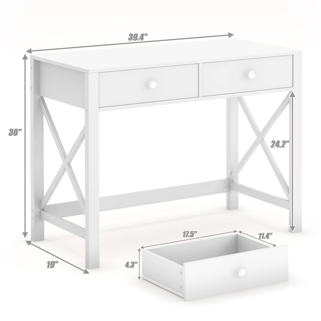 White Home Office Desk with Drawers T93276