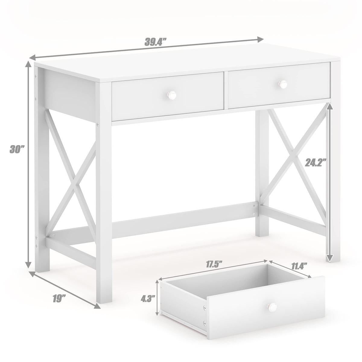 White Home Office Desk with Drawers T93276