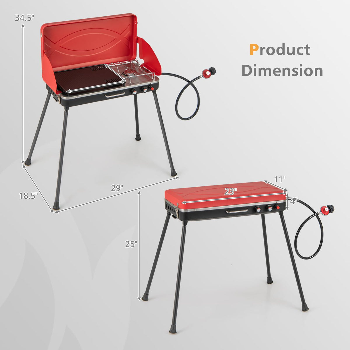 2-Burner Portable Gas Camping Stove with Detachable Legs R363