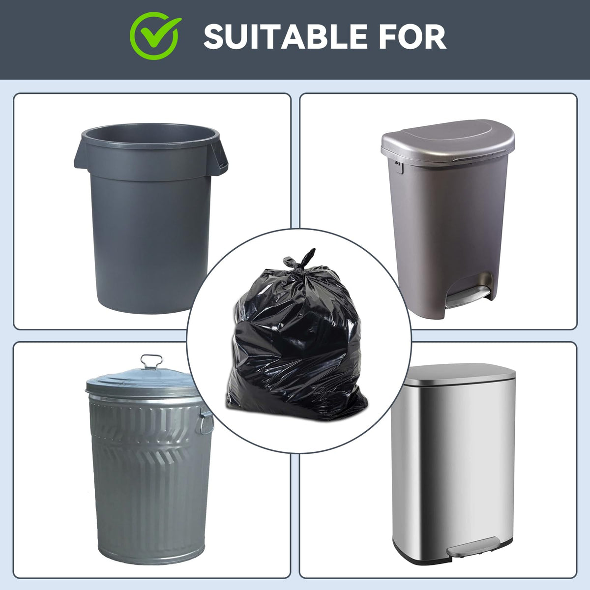 45 Gallon Heavy Duty Black Plastic Trash Bags 50 Count E336