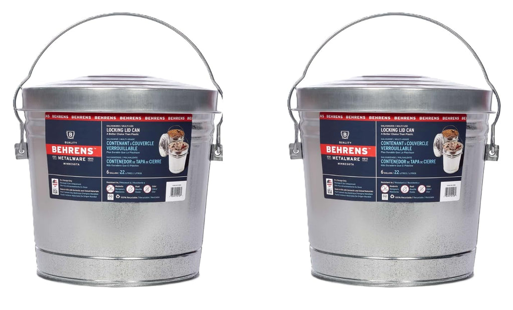 6 Gallon Galvanized Steel Storage Can or Waste Bin with Locking Lid O260