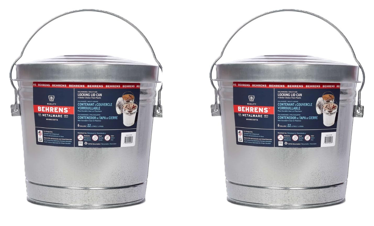 6 Gallon Galvanized Steel Storage Can or Waste Bin with Locking Lid O260