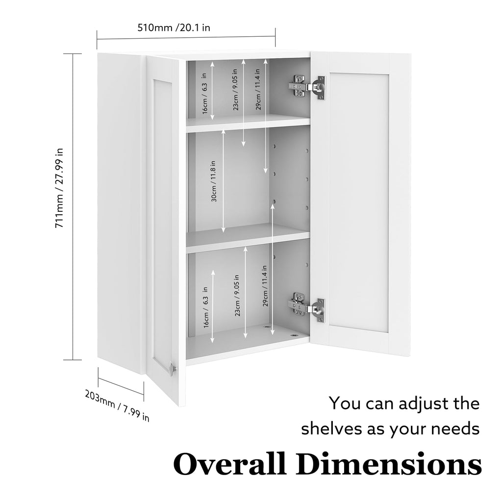 Wall Mounted White Bathroom Storage Cabinet 20x28 inch T8371
