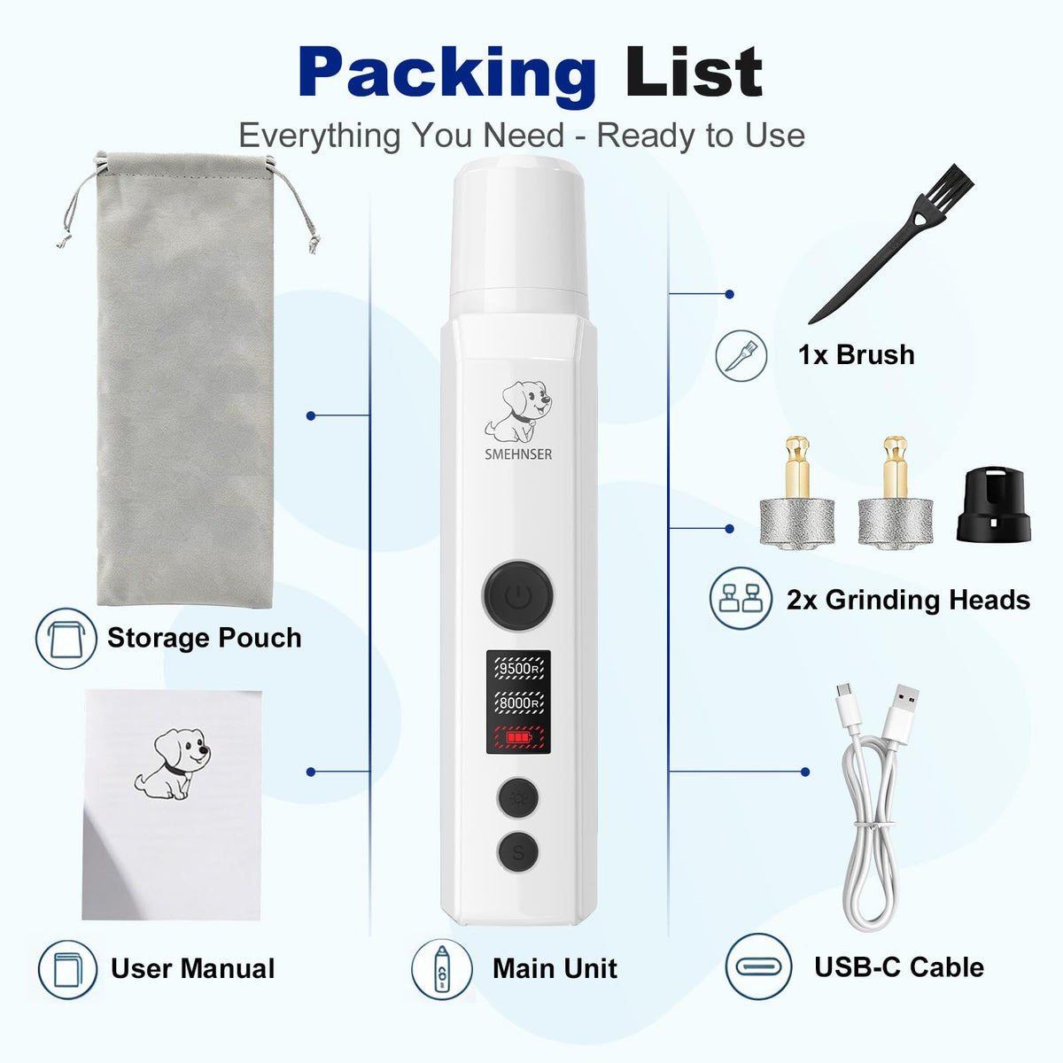 White 2-Speed USB Rechargeable Dog Nail Grinder Q424501