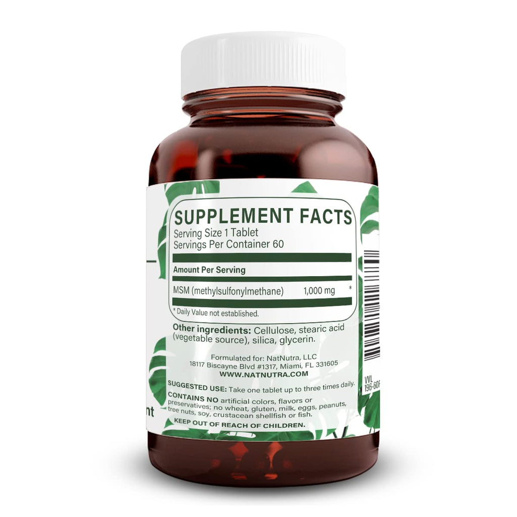 MSM Supplement with Sulfur 1000 mg, 60 Vegan Tablets U545