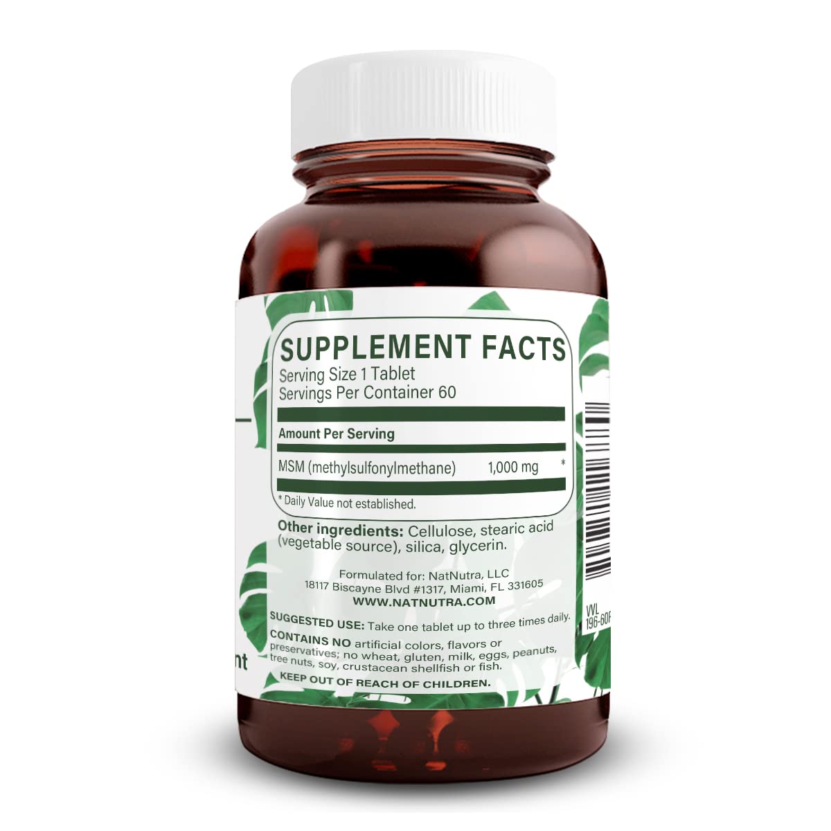 MSM Supplement with Sulfur 1000 mg, 60 Vegan Tablets U545