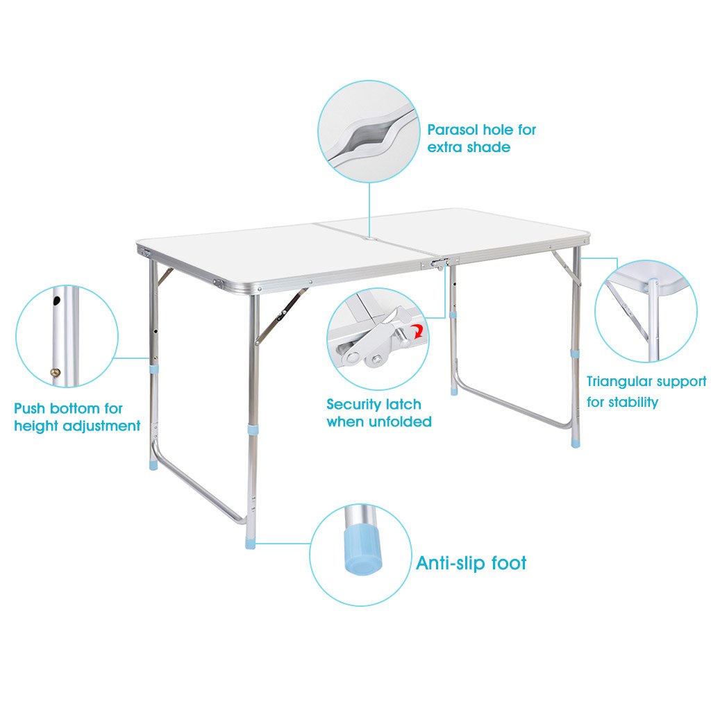 Portable Folding Table White 4 Adjustable Heights U5810
