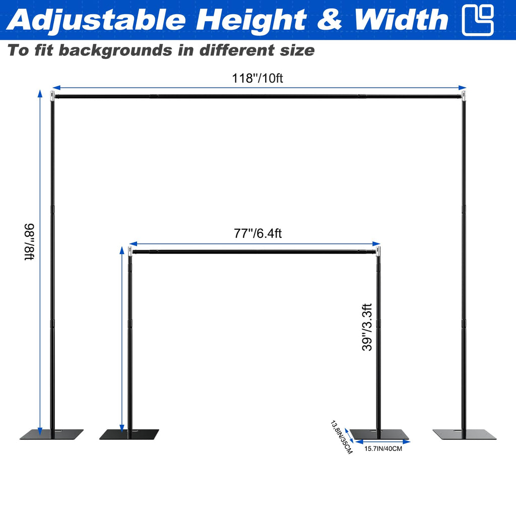 8ftx10ft Adjustable Heavy Duty Black Pipe and Drape Backdrop Stand X321417