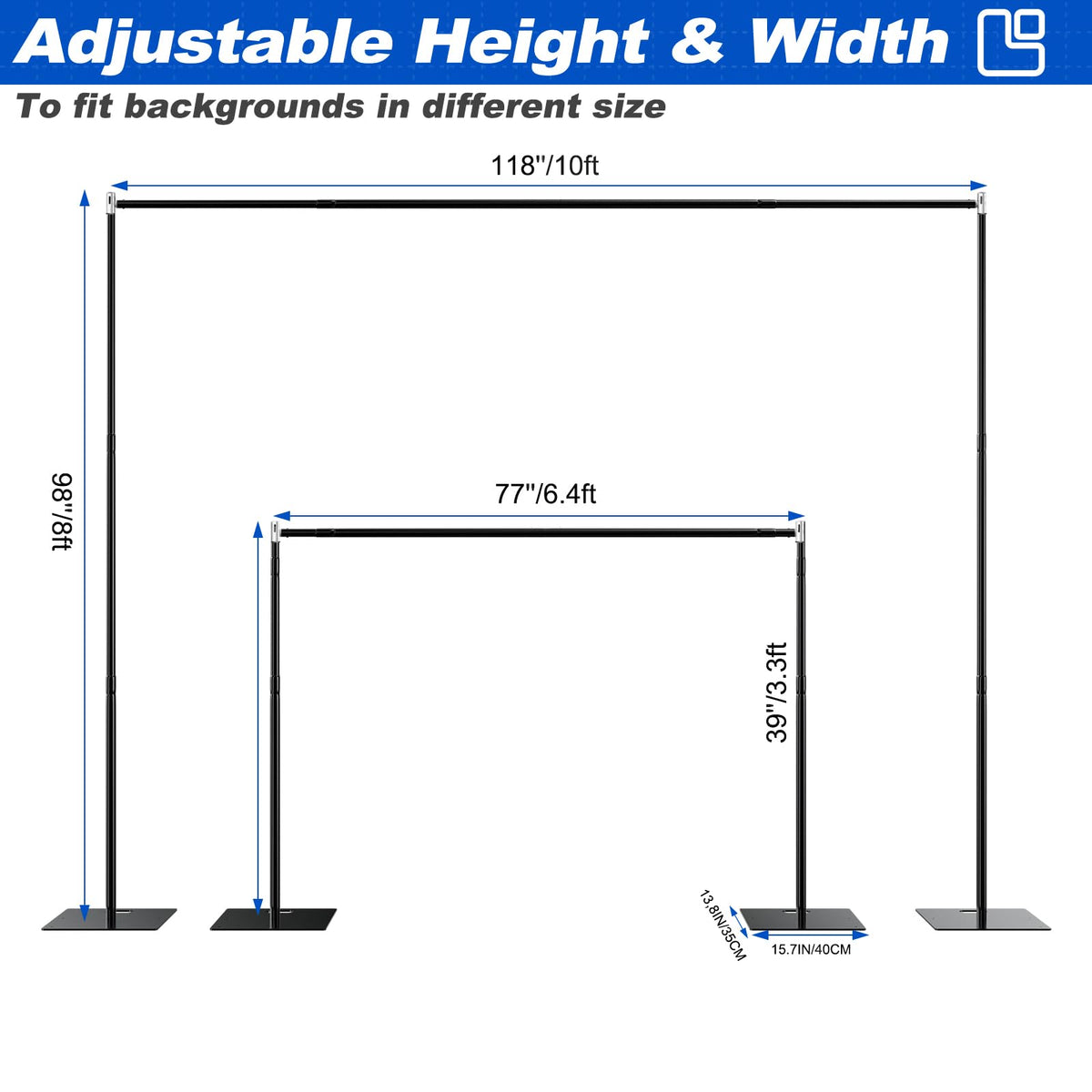 8ftx10ft Adjustable Heavy Duty Black Pipe and Drape Backdrop Stand X321417