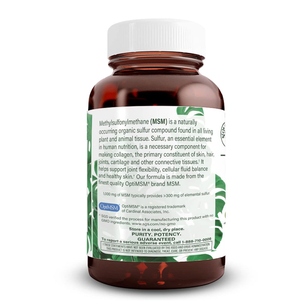 MSM Supplement with Sulfur 1000 mg, 60 Vegan Tablets U545