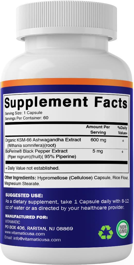 Ashwagandha Root Extract 600mg 60 Veggie Caps O985706