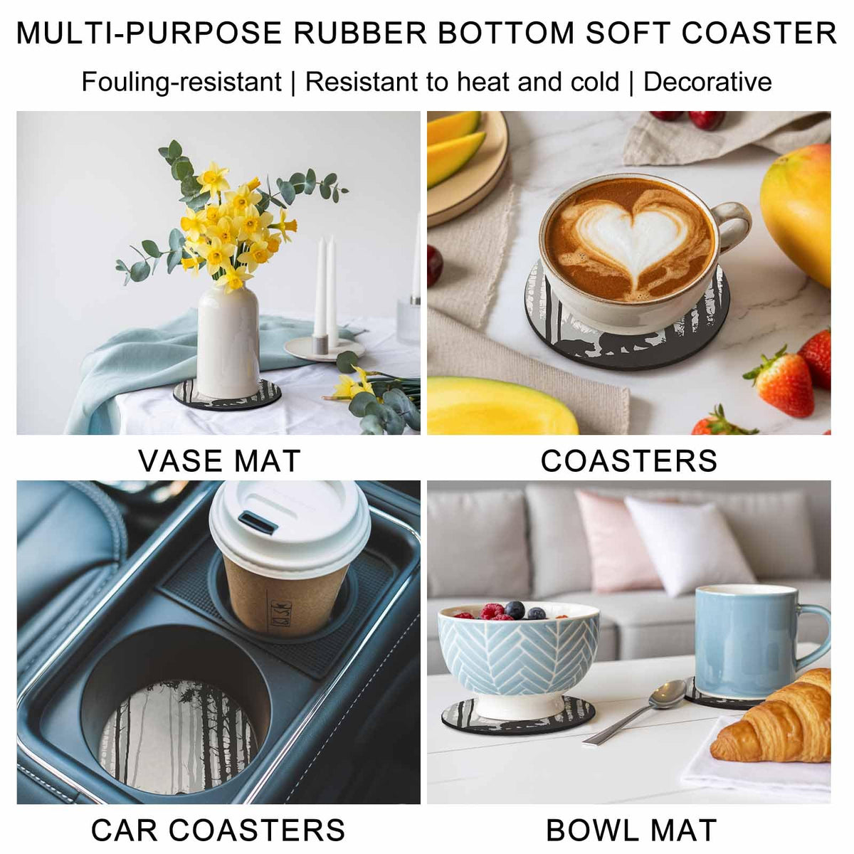 Black Grey Set of 4 Soft Absorbent Coasters V3834
