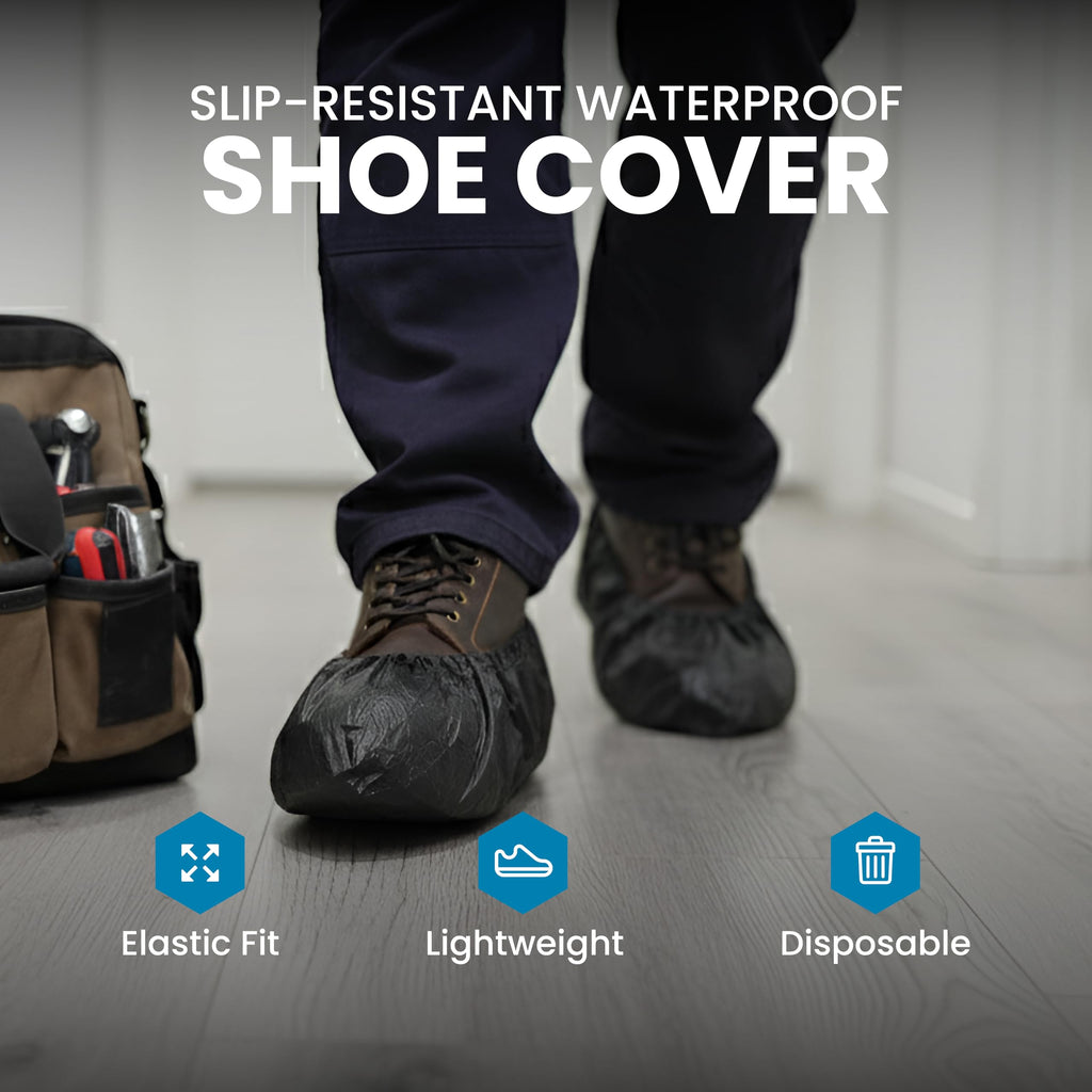 Waterproof Non-Slip Disposable CPE Boot Covers, Blue, 100 Pack N858775