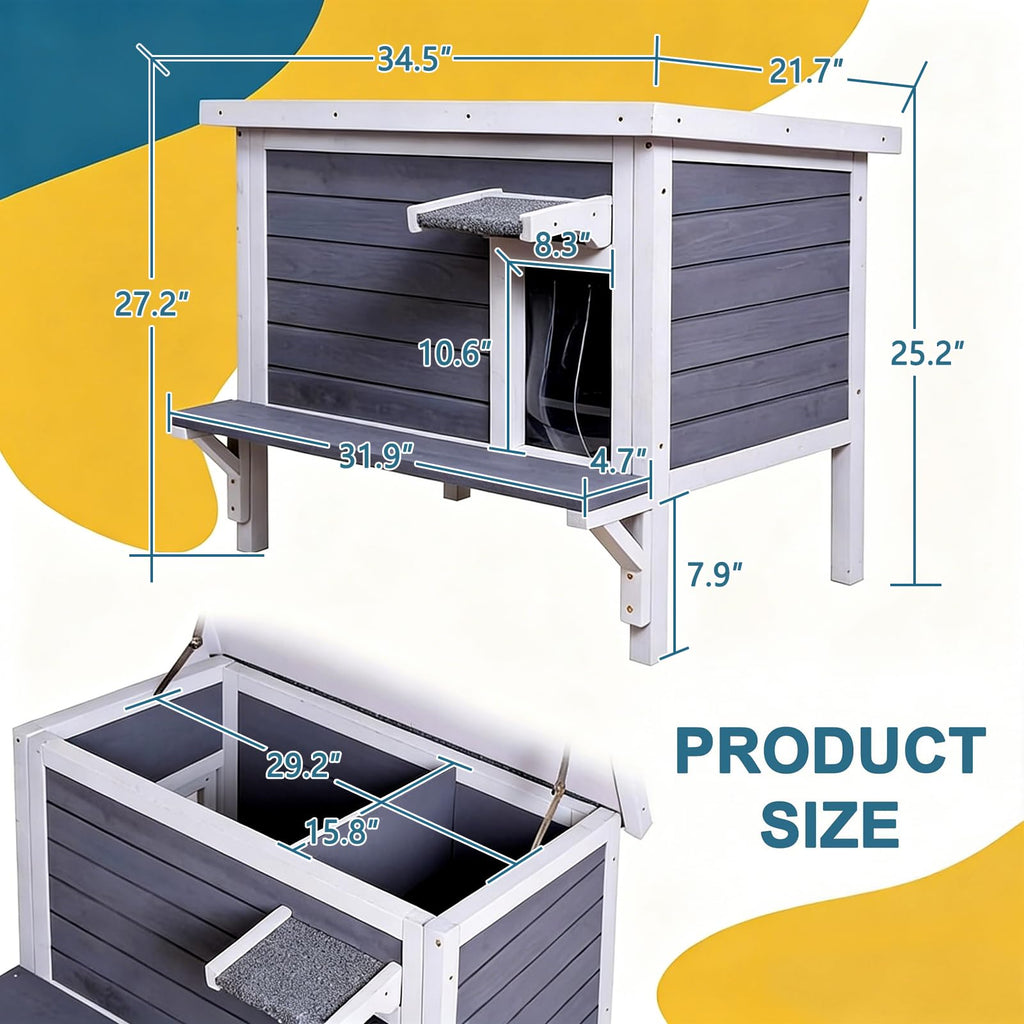 Weatherproof Outdoor Cat House with Elevated Floor W890651