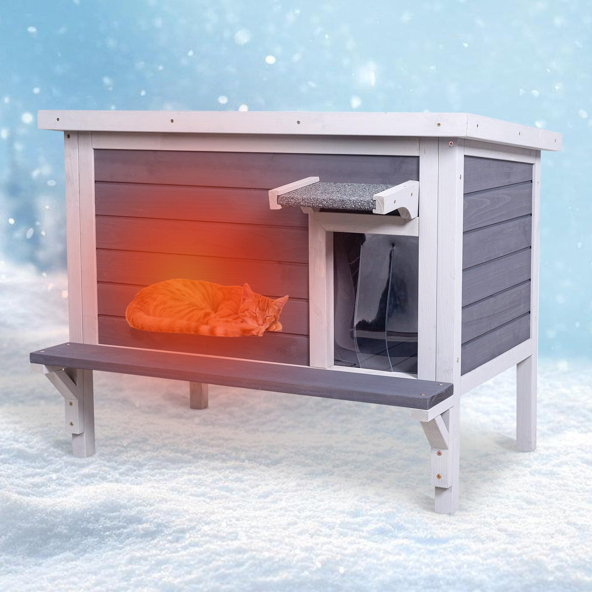 Weatherproof Outdoor Cat House with Elevated Floor W890651
