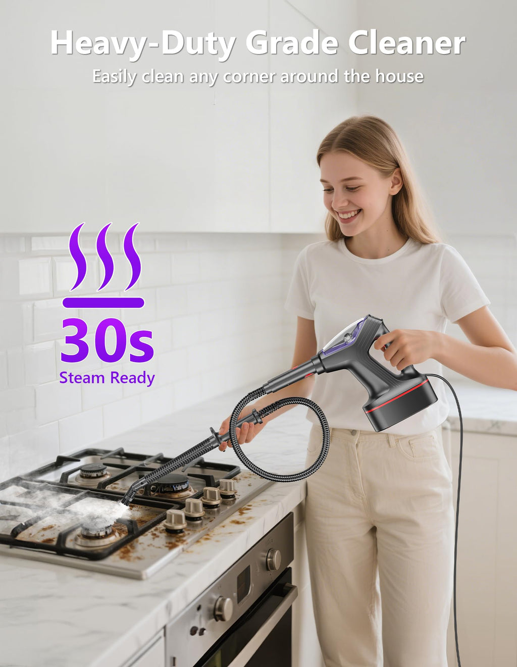 Heavy Duty All-in-One Steam Mop with Detachable Handheld Steamer H274838