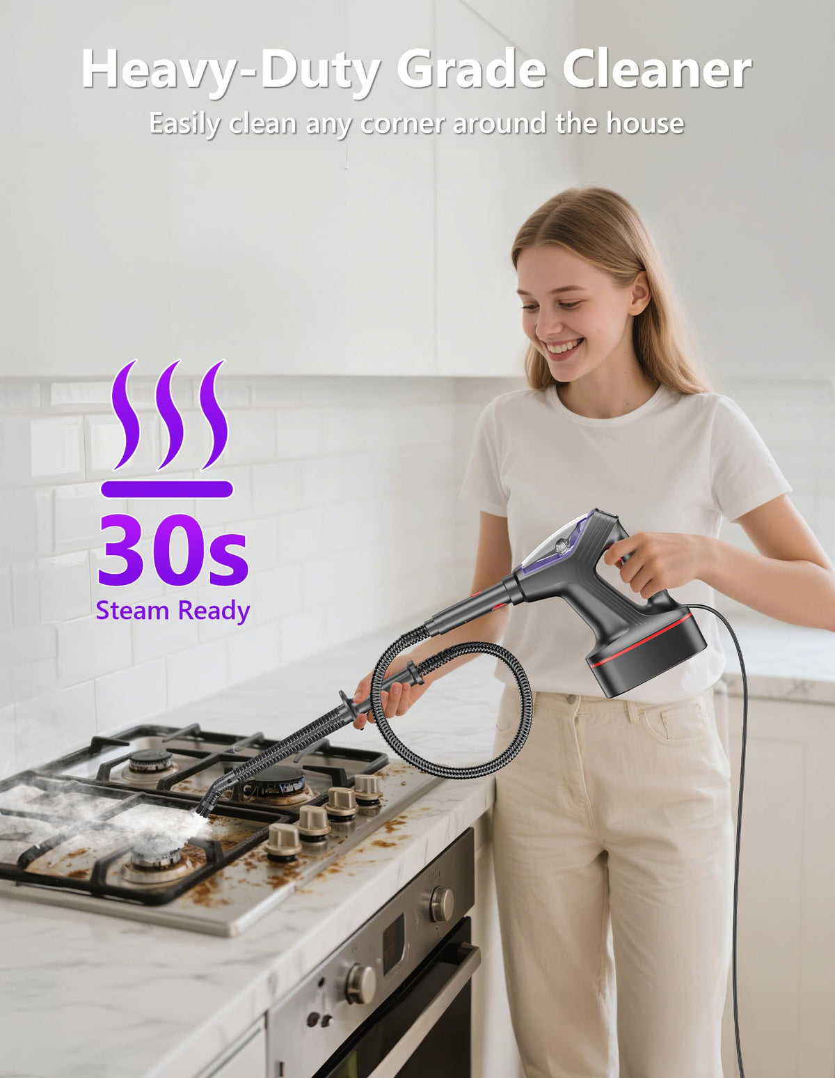 Heavy Duty All-in-One Steam Mop with Detachable Handheld Steamer H274838