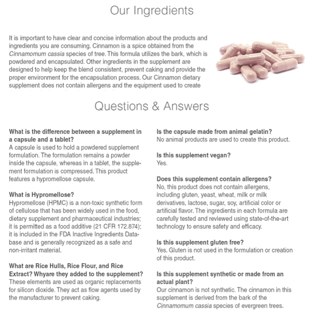 Cinnamon Supplement 1000mg 400 Vegetarian Capsules M336