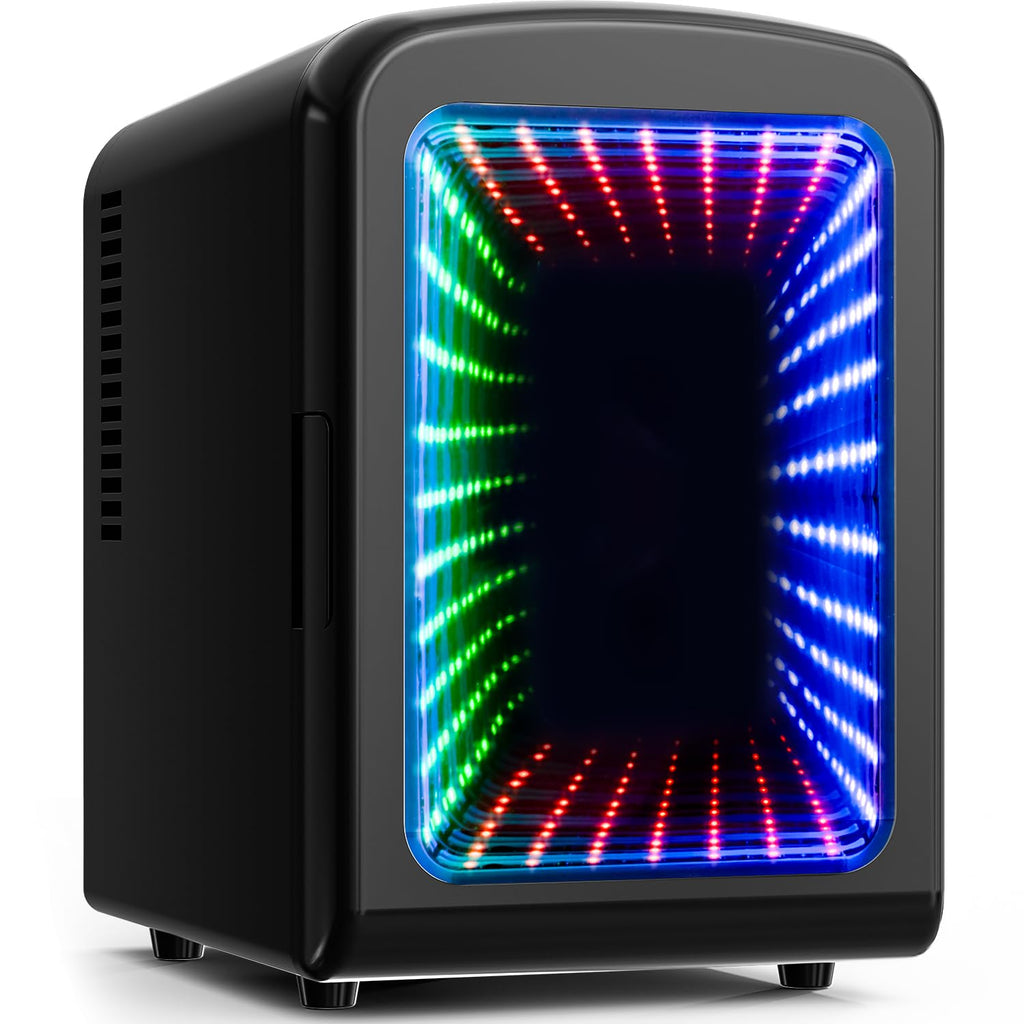 4L Mini Fridge with LED Light, 6-Can Portable Refrigerator, Black W185379